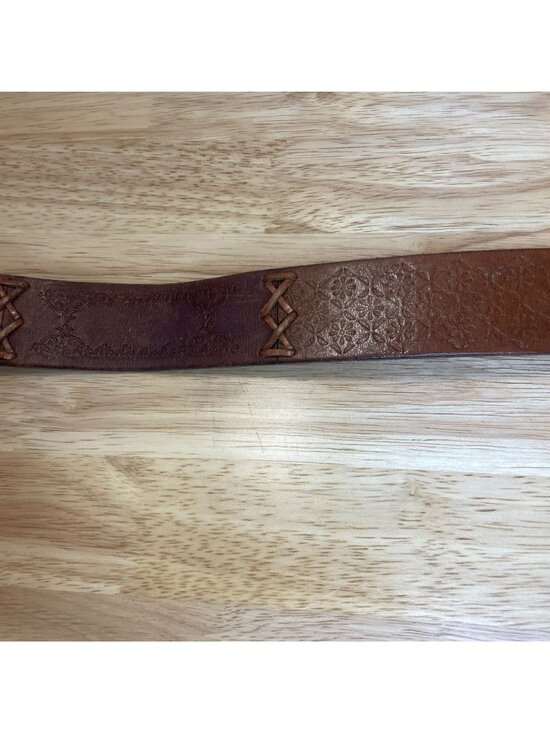 Fossil Whipstitch Tooled Leather Belt Women M Brown Boho Hippie
